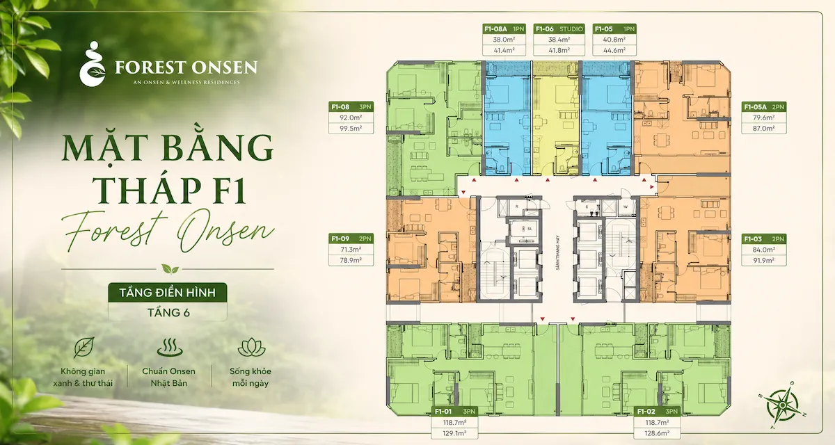 Mặt Bằng Tháp F1 Forest Onsen Eco Retreat Long An - Chi Tiết Từng Tầng