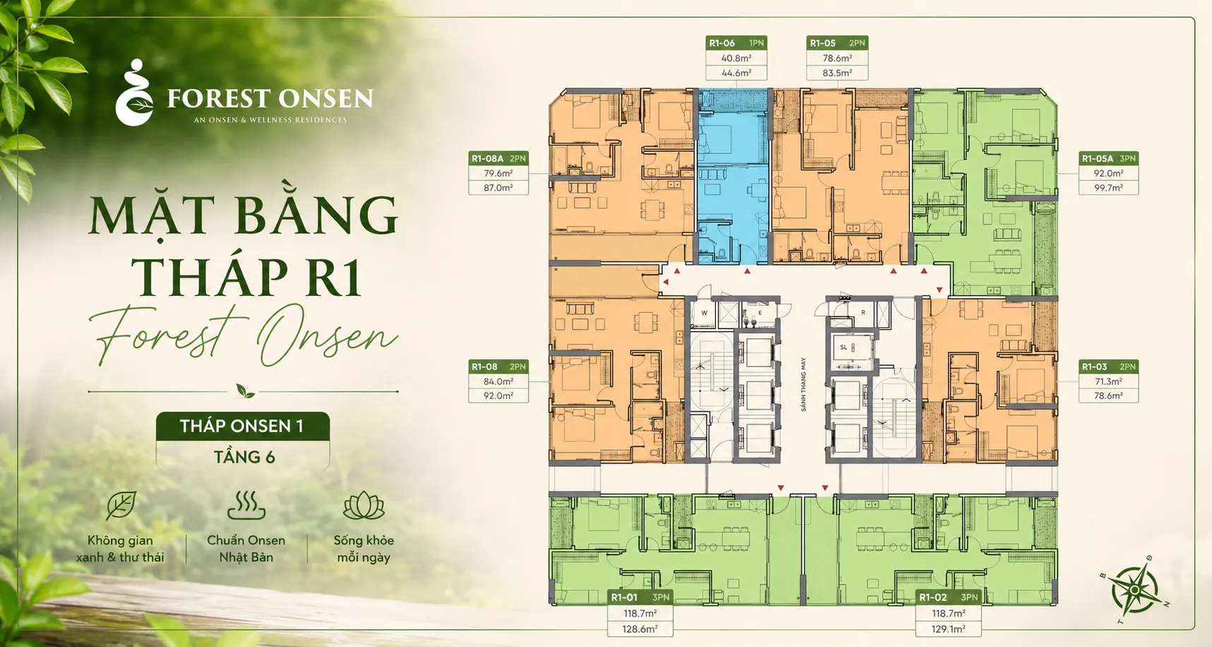 Mặt Bằng Tháp R1 Forest Onsen Eco Retreat Long An - Chi Tiết Từng Tầng