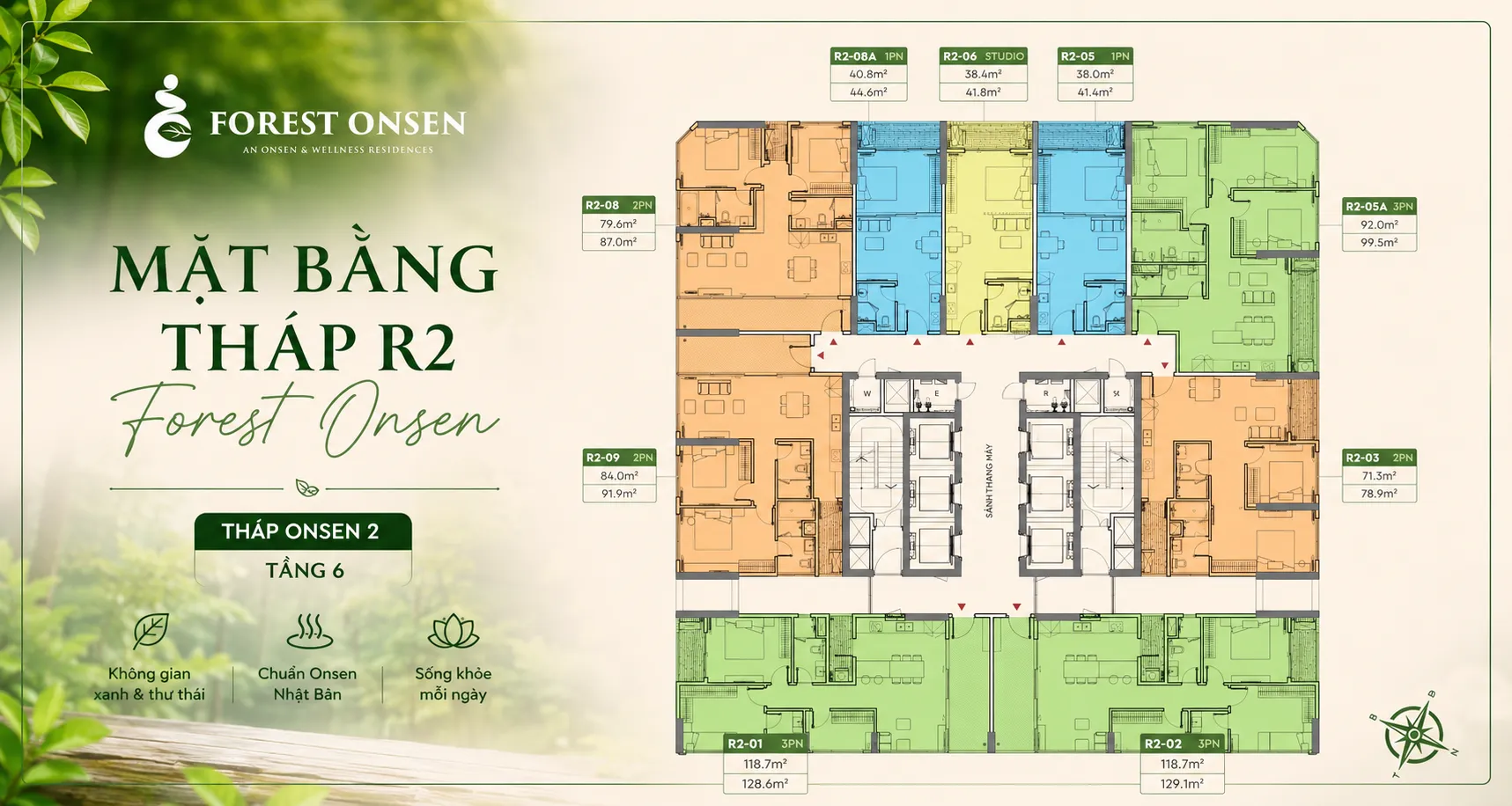 Mặt Bằng Tháp R2 Forest Onsen Eco Retreat Long An - Chi Tiết Từng Tầng