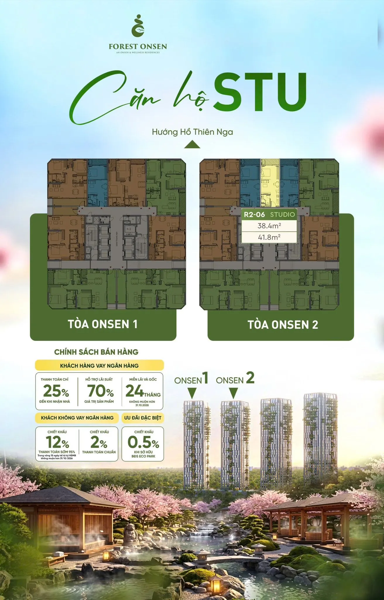 Layout điển hình căn studio Forest Onsen