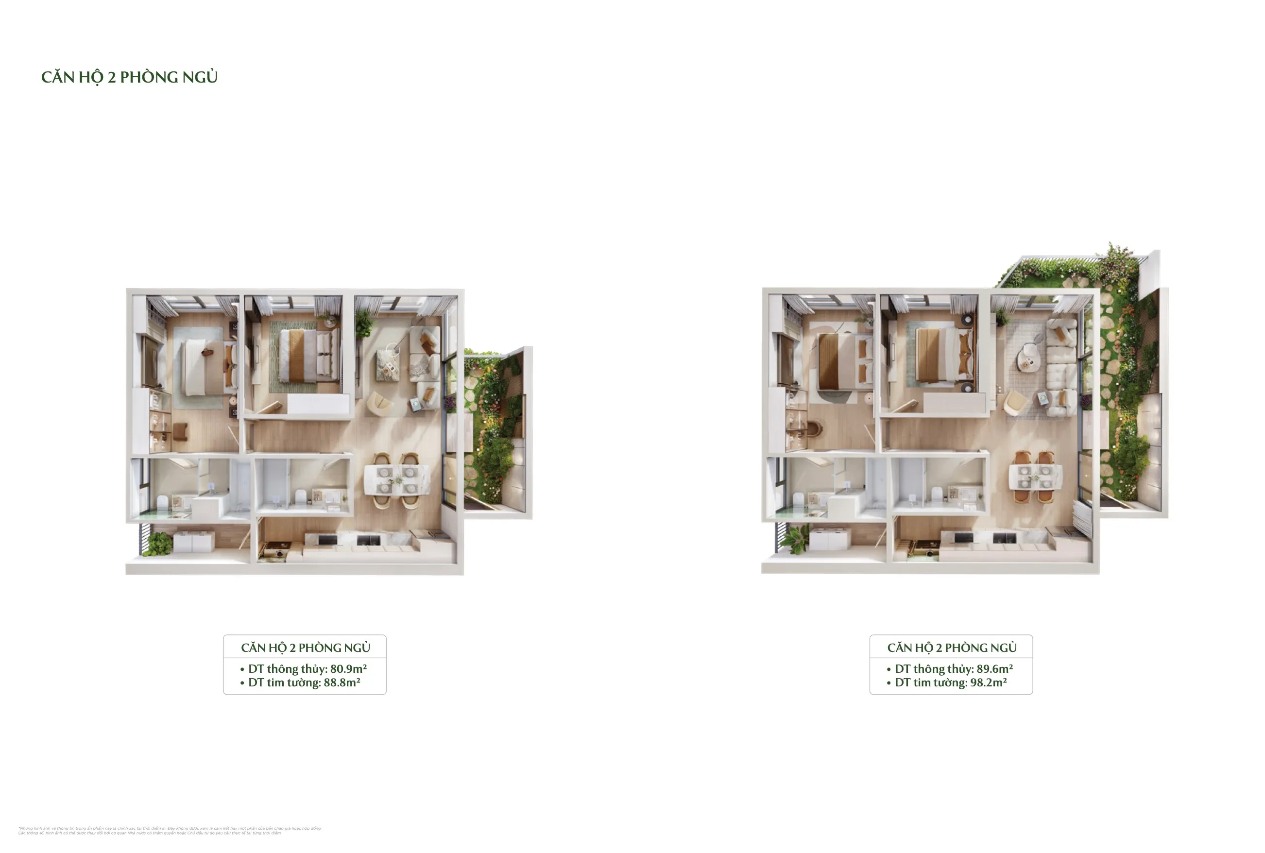 layout căn hộ 2 phòng ngủ type c 80,9m² type d 89,6m² forest onsen eco retreat long an