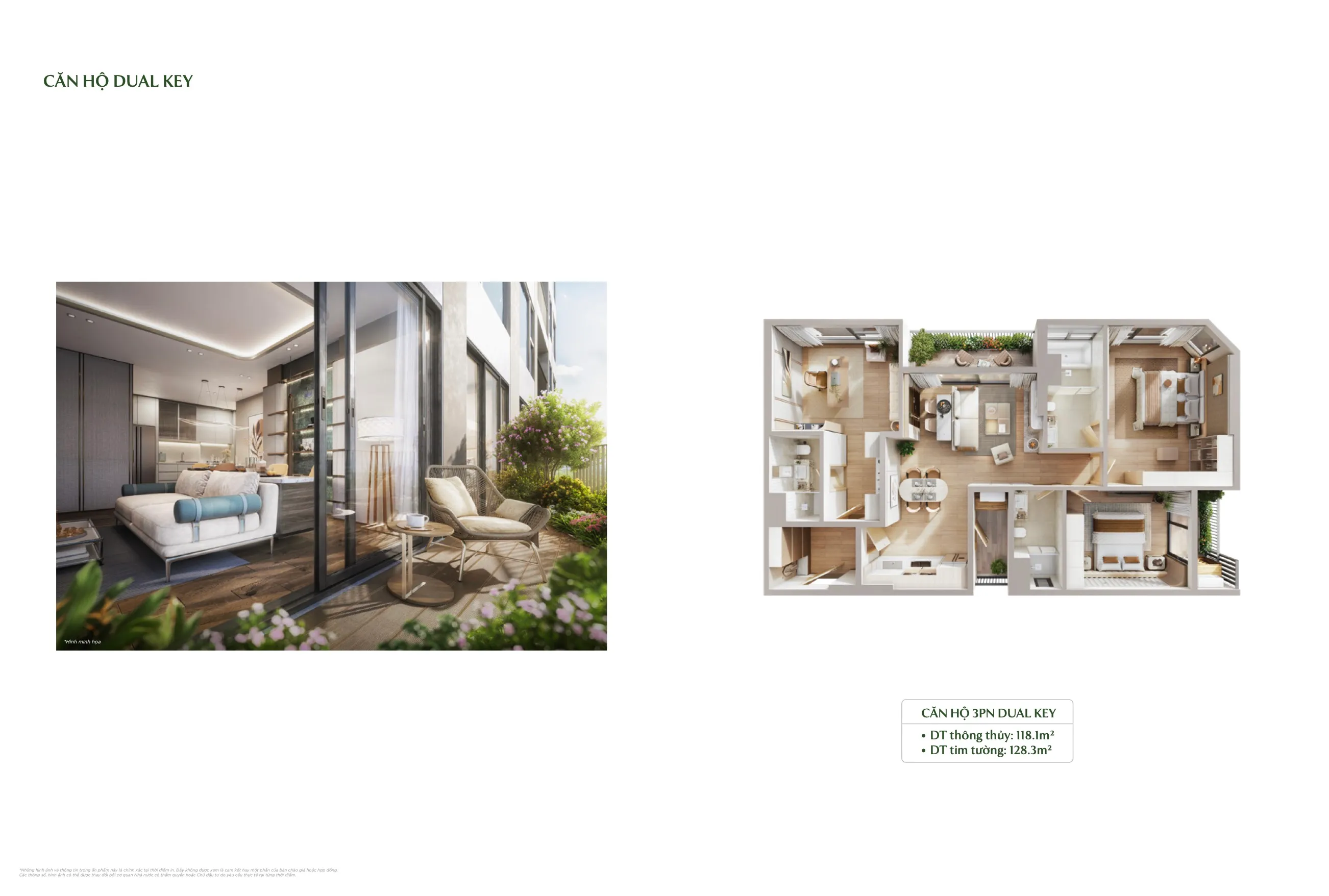 layout căn hộ dual key 3 phòng ngủ 118,1m² forest onsen eco retreat long an phối cảnh ban công