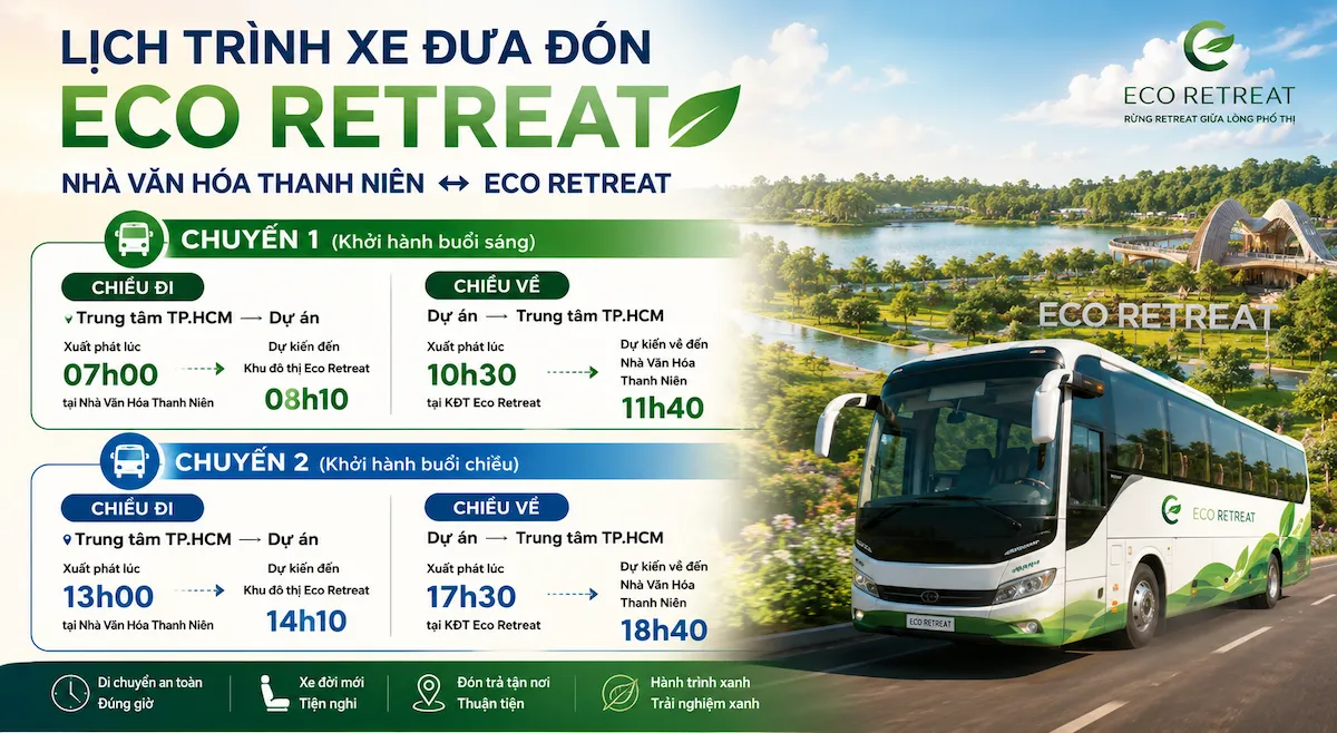 Lịch trình di chuyển từ HCM đến Eco Retreat miễn phí hằng ngày