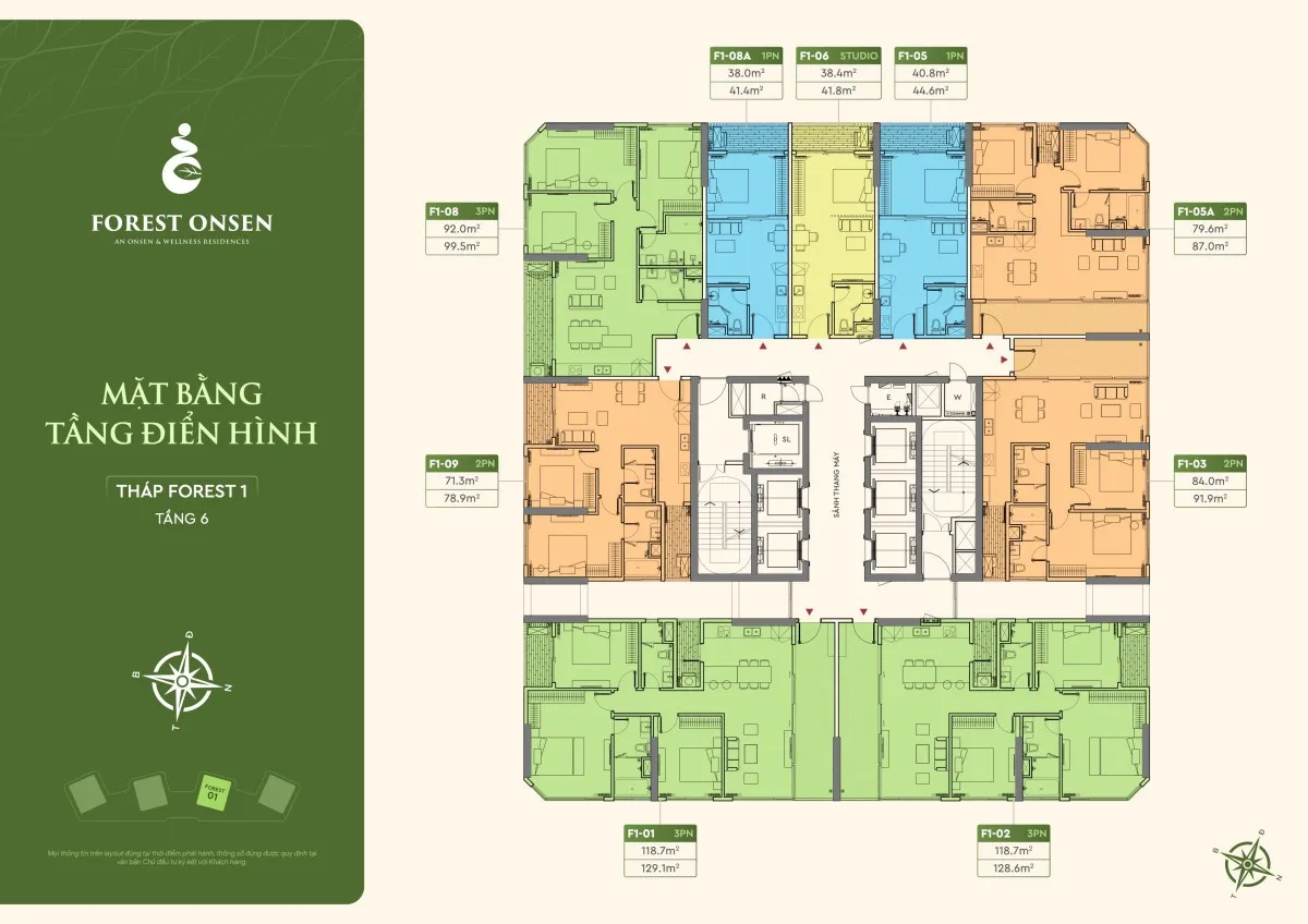 mặt bằng tổng thể tháp f1 forest onsen eco retreat long an