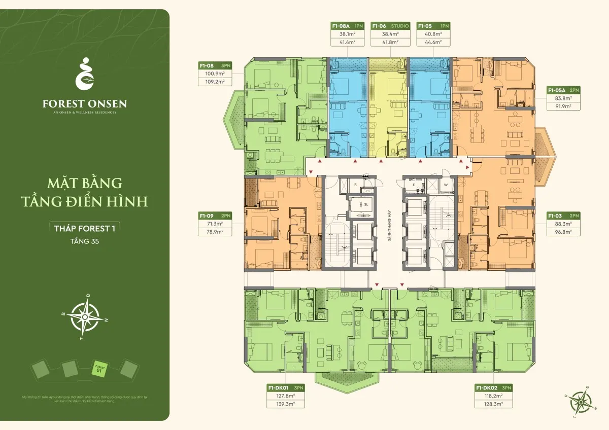 mặt bằng chi tiết mezza villa tầng 3 tháp f1 forest onsen eco retreat bố cục phòng