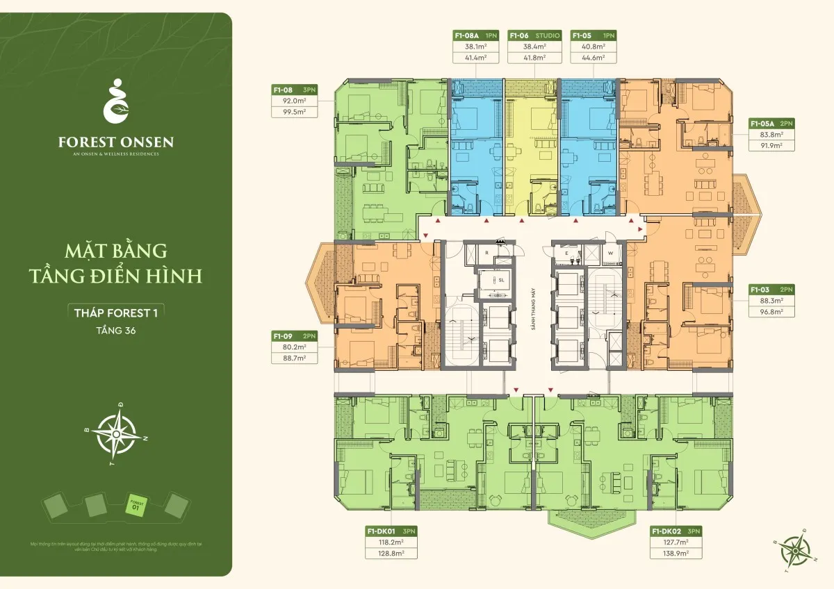 mặt bằng duplex tầng 20 phòng khách bếp tháp f1 forest onsen eco retreat long an