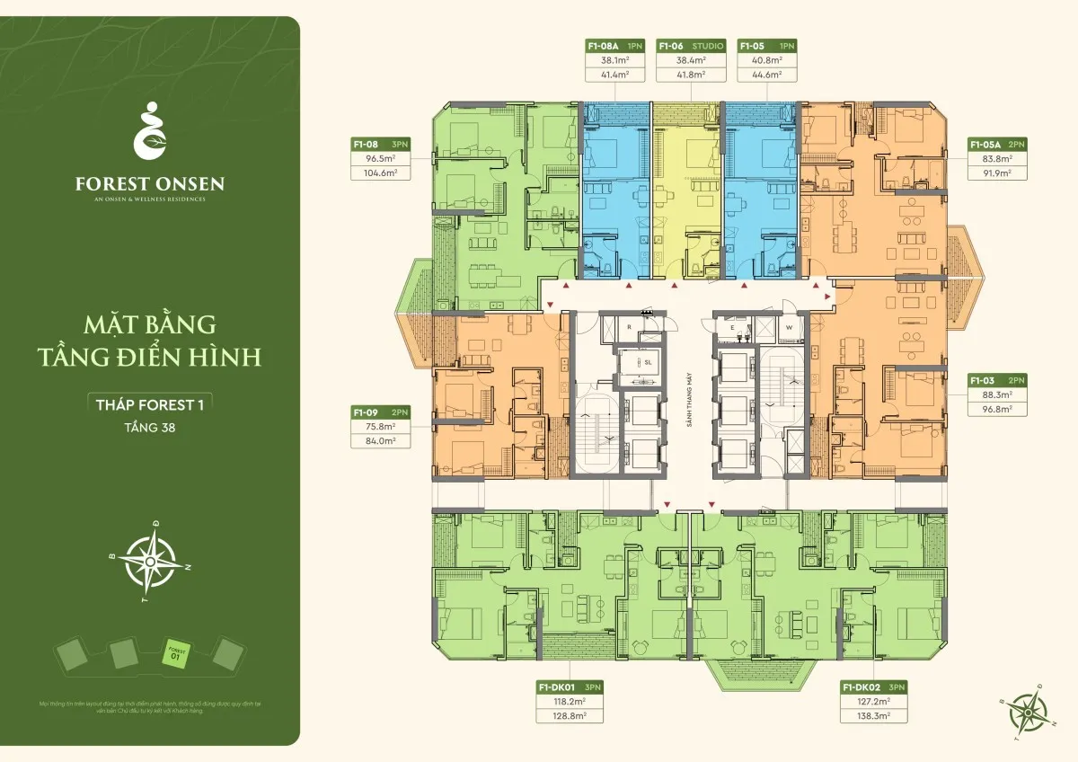 mặt bằng chi tiết thương mại tầng 1 tháp f1 forest onsen eco retreat long an bố cục