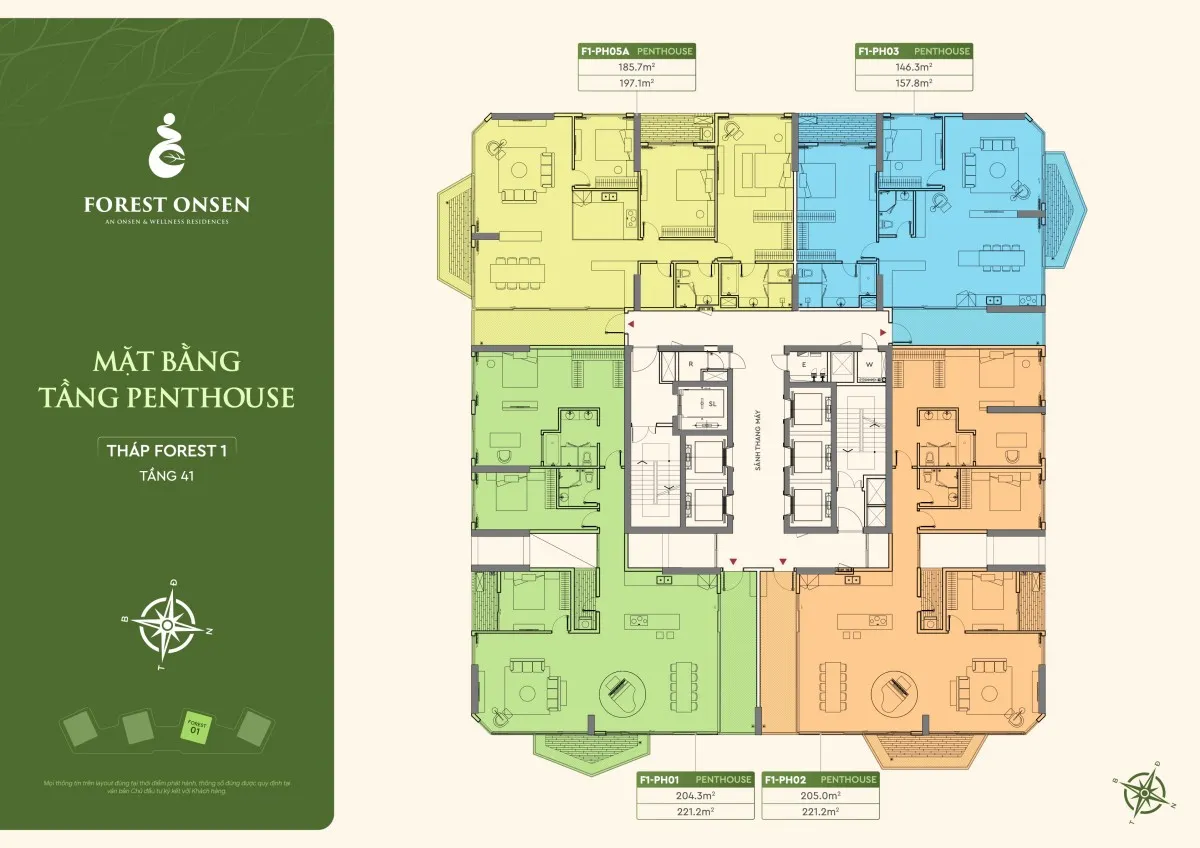mặt bằng chi tiết sky villa penthouse tầng 41 tháp f1 forest onsen eco retreat