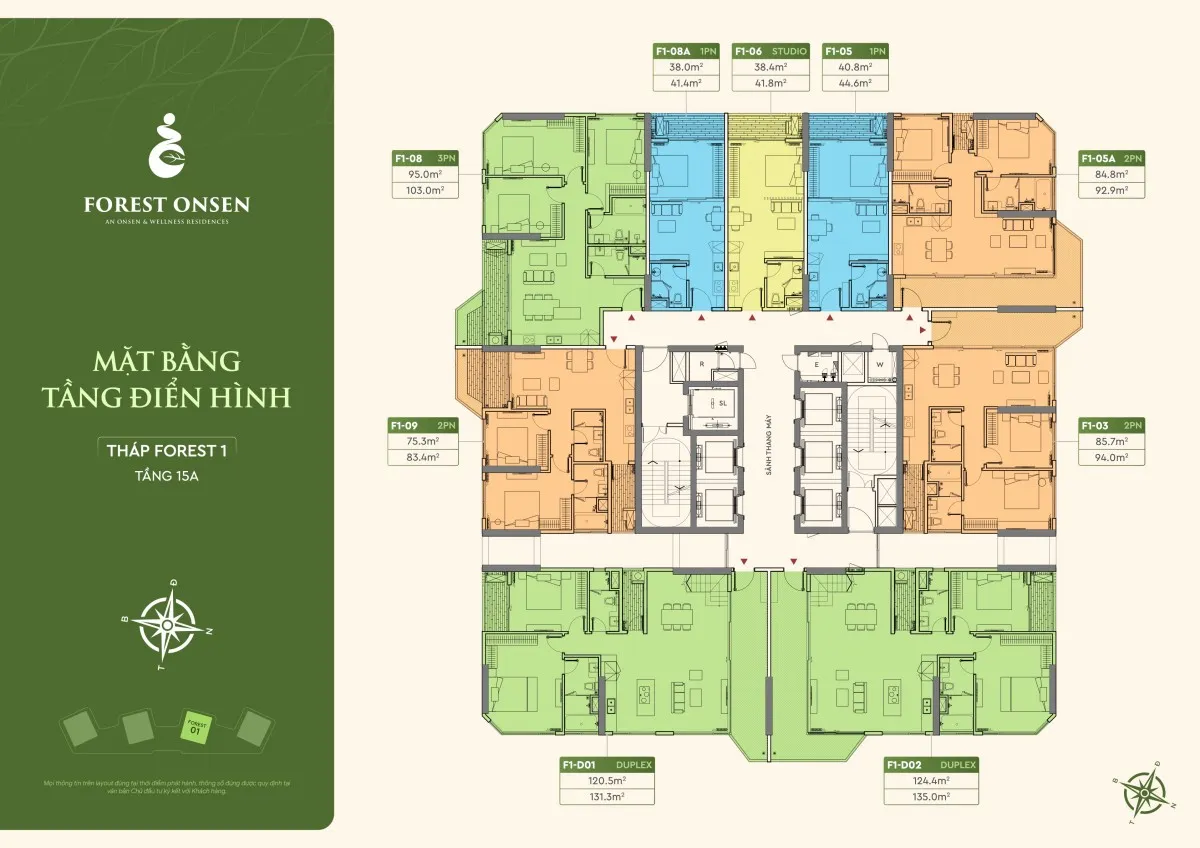 mặt bằng 2 phòng ngủ góc tầng 6-19 tháp f1 forest onsen eco retreat 2 mặt thoáng