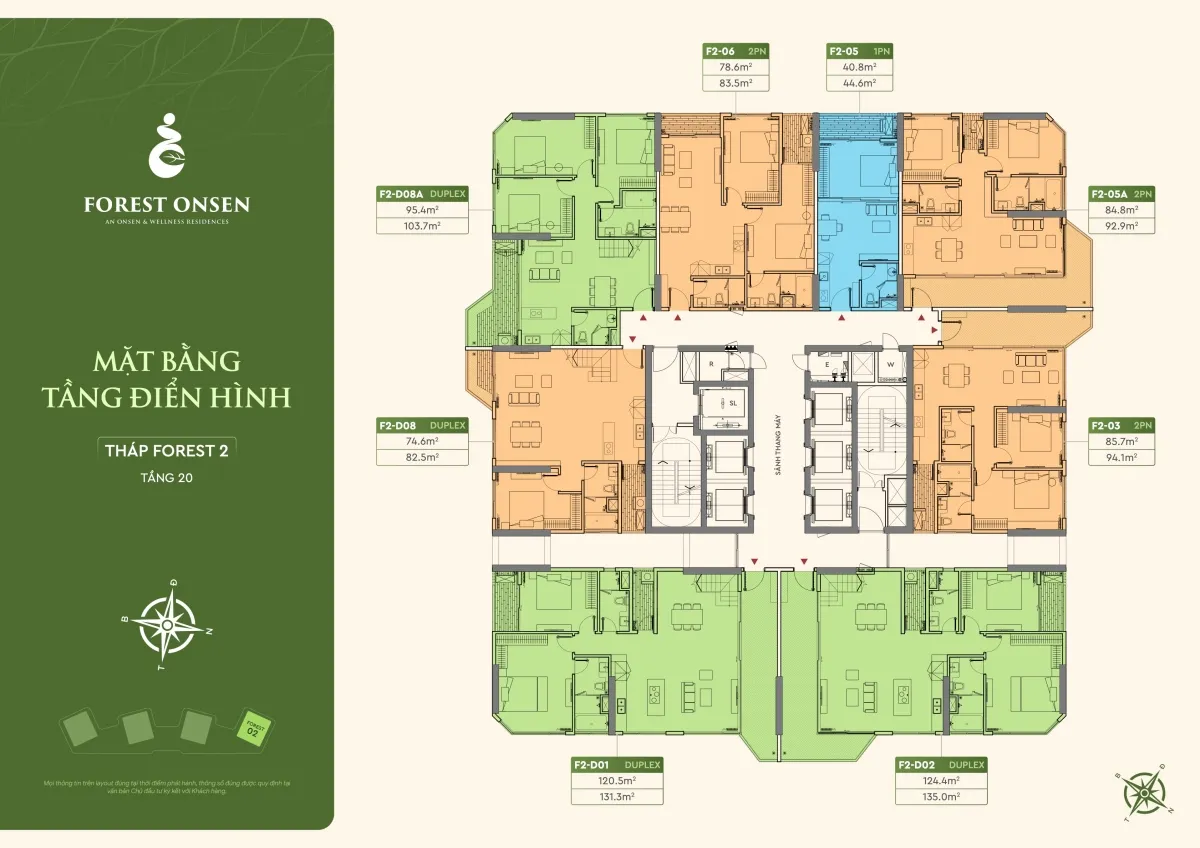 mặt bằng tầng 20 duplex tháp f2 forest onsen eco retreat long an