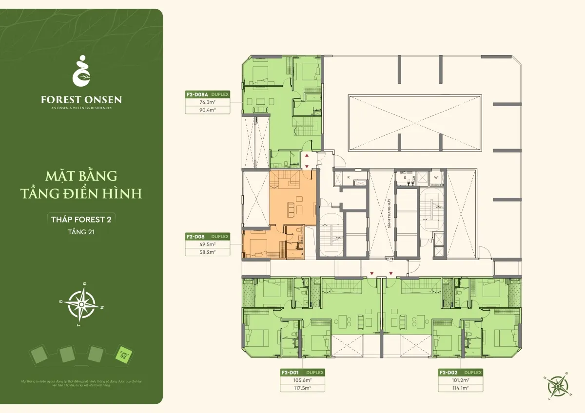 mặt bằng tầng 21 duplex tháp f2 forest onsen eco retreat long an