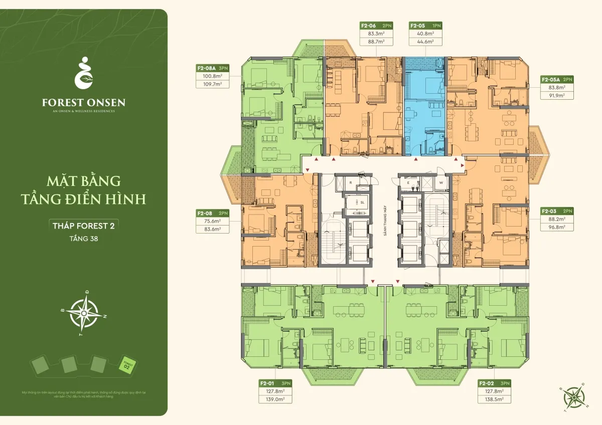 mặt bằng tầng 38 tháp f2 forest onsen eco retreat long an