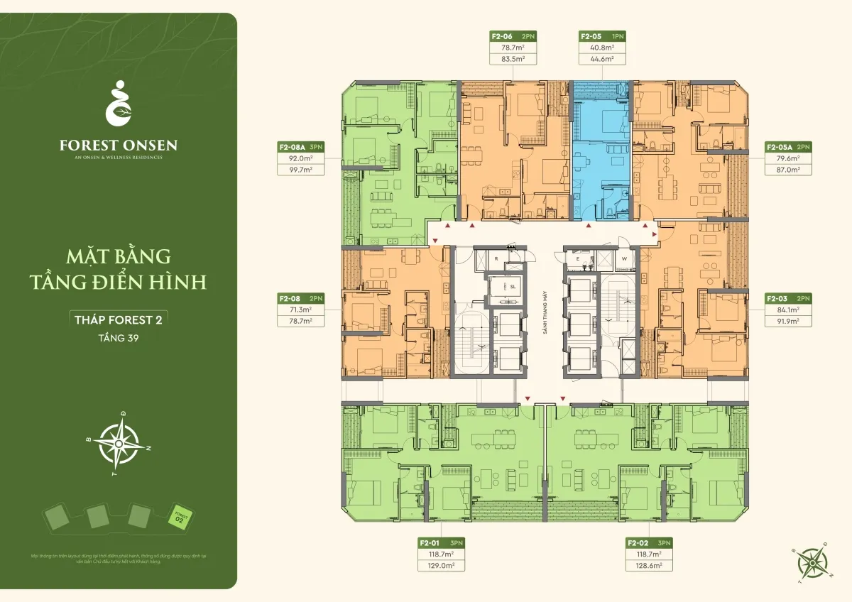 mặt bằng tầng 39 tháp f2 forest onsen eco retreat long an
