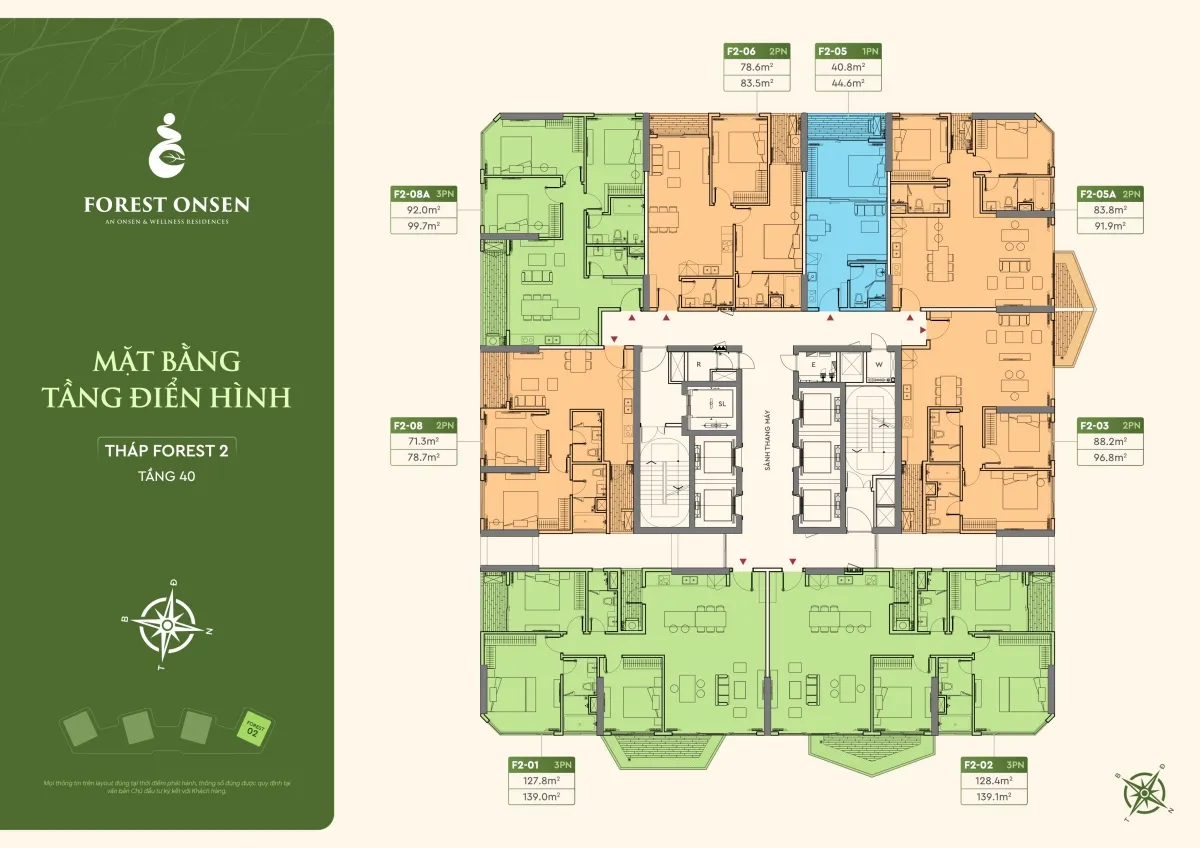 mặt bằng tầng 40 tháp f2 forest onsen eco retreat long an