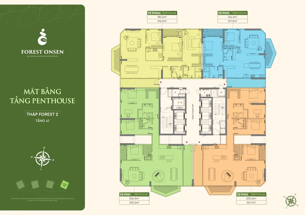 mặt bằng tầng 41 sky villa penthouse tháp f2 forest onsen eco retreat long an