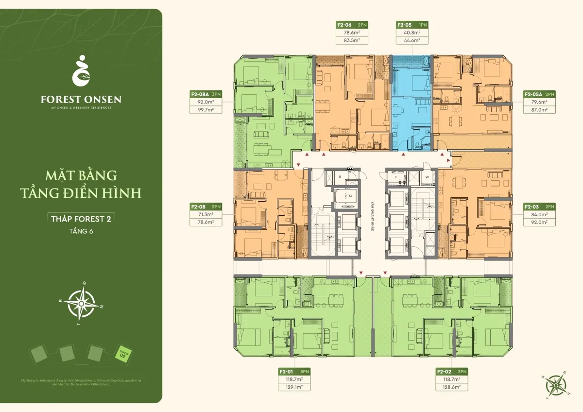 mặt bằng tầng 6 tháp f2 forest onsen eco retreat long an