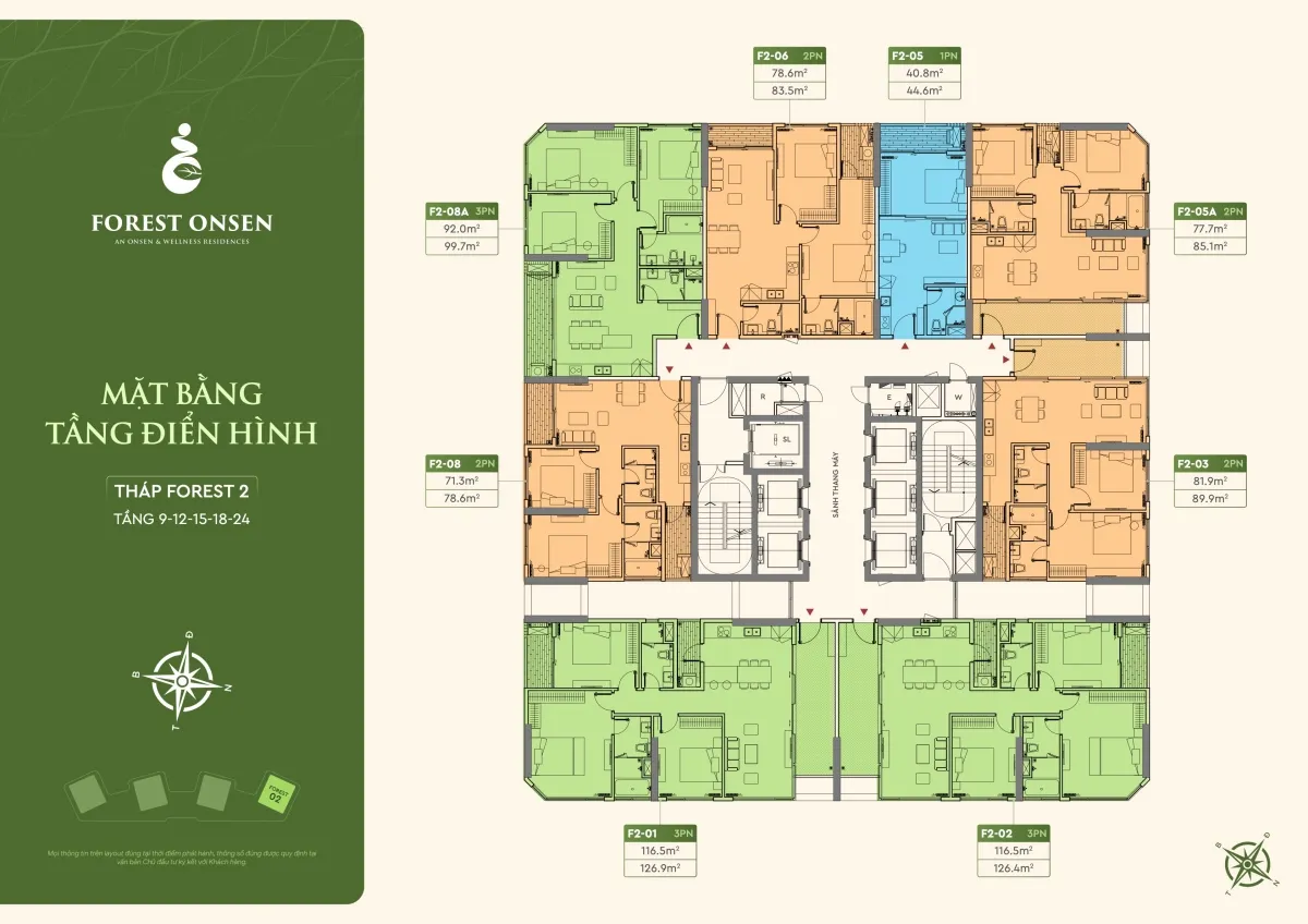mặt bằng tầng 9 12 15 18 24 tháp f2 forest onsen eco retreat long an