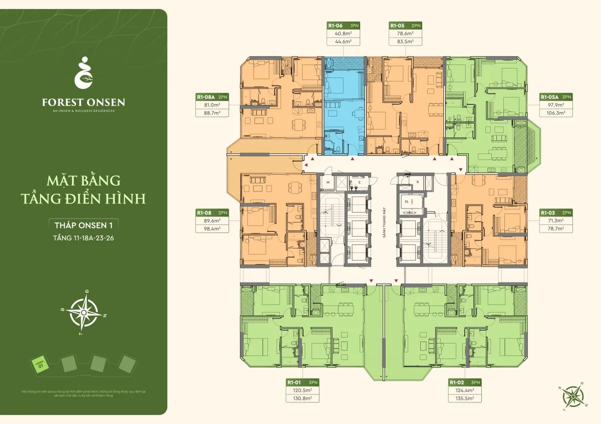mặt bằng tầng 11 18A 23 26 tháp r1 forest onsen eco retreat long an