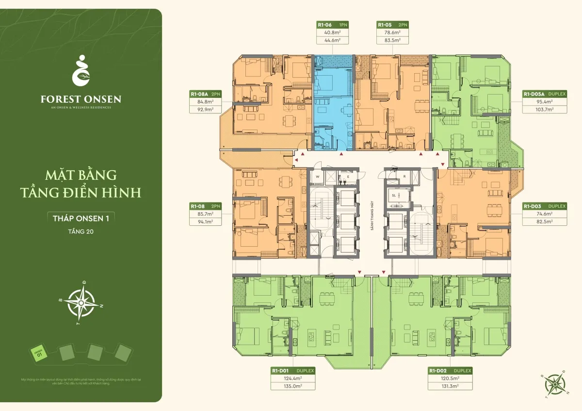 mặt bằng tầng 20 duplex tháp r1 forest onsen eco retreat long an