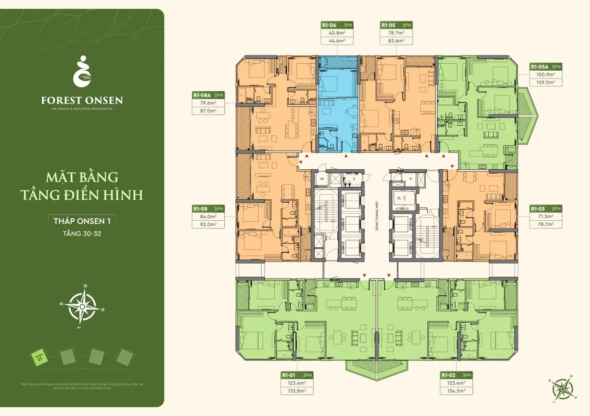 mặt bằng tầng 30 32 tháp r1 forest onsen eco retreat long an