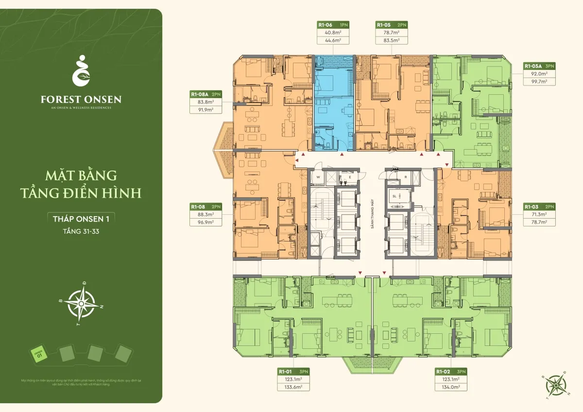 mặt bằng tầng 31 33 tháp r1 forest onsen eco retreat long an