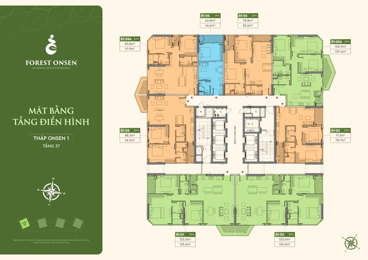 mặt bằng tầng 37 tháp r1 forest onsen eco retreat long an