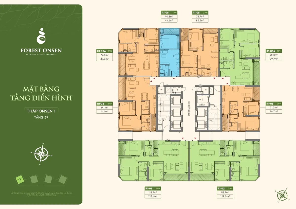 mặt bằng tầng 39 tháp r1 forest onsen eco retreat long an