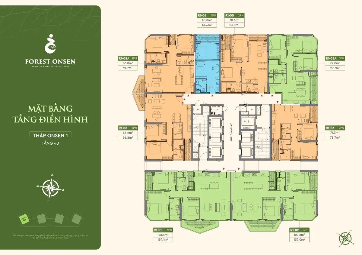 mặt bằng tầng 40 tháp r1 forest onsen eco retreat long an