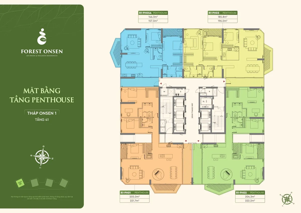mặt bằng tầng 41 sky villa penthouse tháp r1 forest onsen eco retreat long an