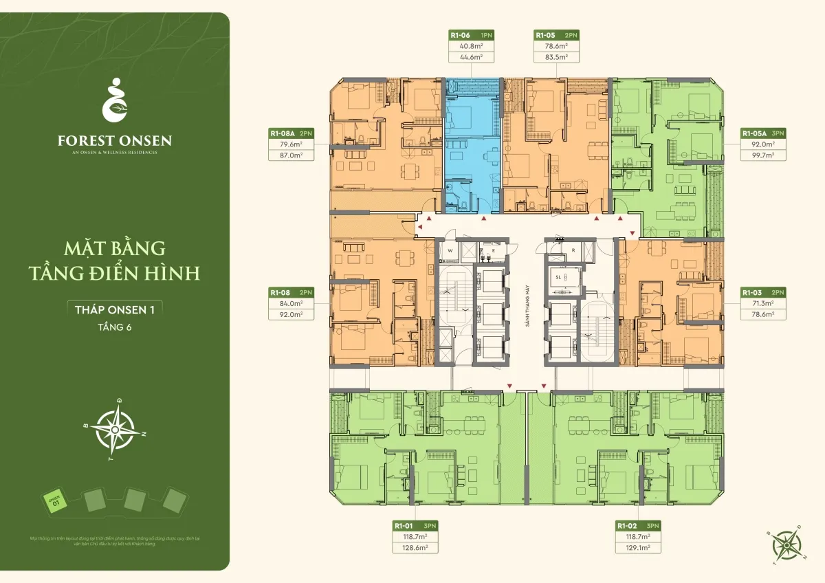 mặt bằng tầng 6 tháp r1 forest onsen eco retreat long an