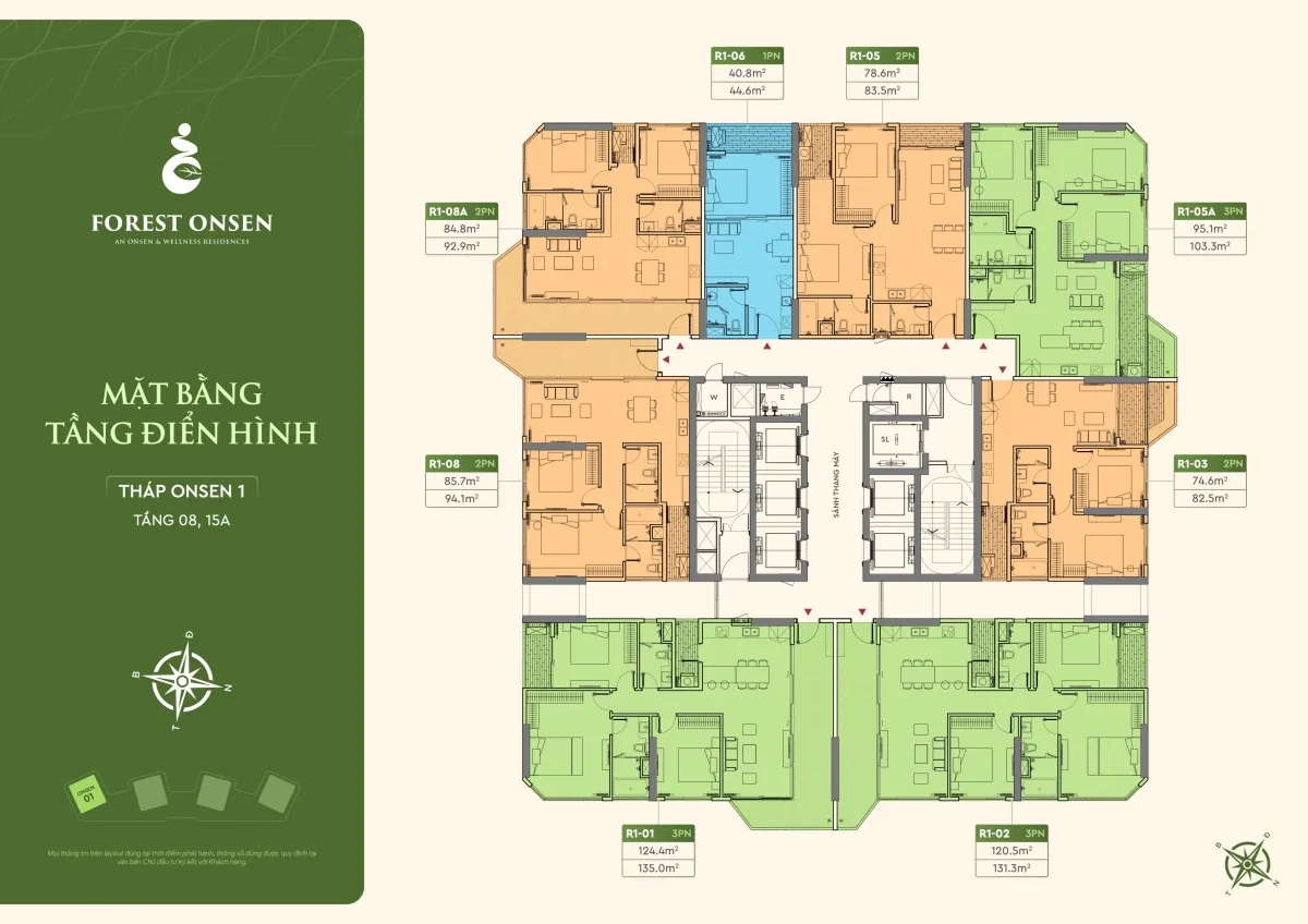 mặt bằng tầng 8 15A tháp r1 forest onsen eco retreat long an