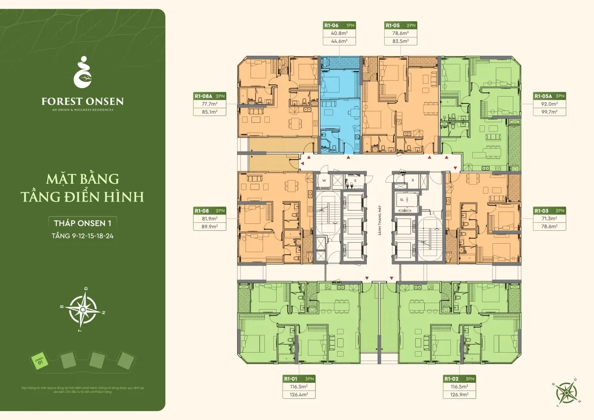 mặt bằng tầng 9 12 15 18 24 tháp r1 forest onsen eco retreat long an