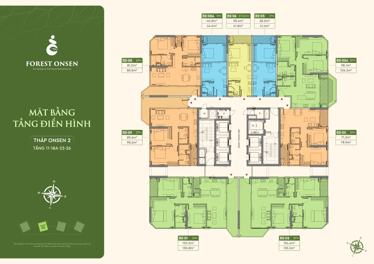 mặt bằng tầng 11 18A 23 26 tháp r2 forest onsen eco retreat long an