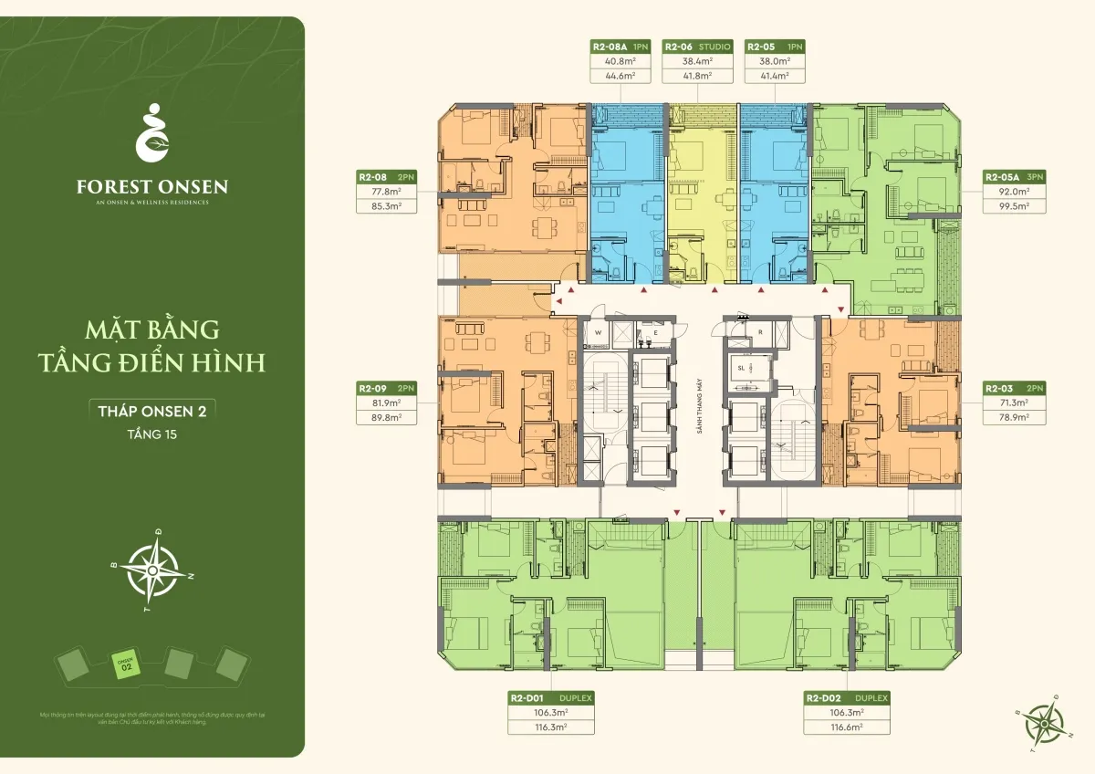 mặt bằng tầng 15 tháp r2 forest onsen eco retreat long an