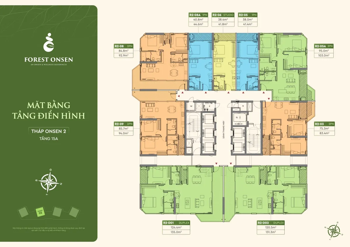 mặt bằng tầng 15A tháp r2 forest onsen eco retreat long an