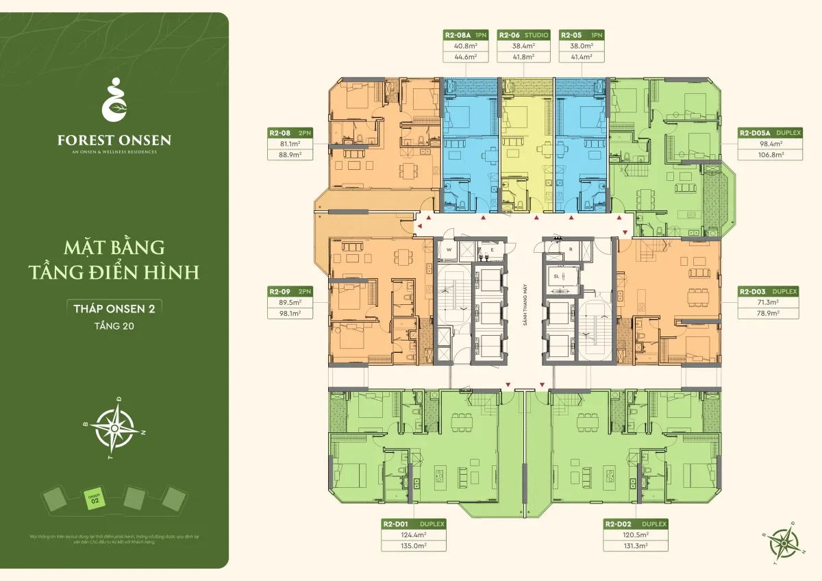 mặt bằng tầng 20 duplex tháp r2 forest onsen eco retreat long an
