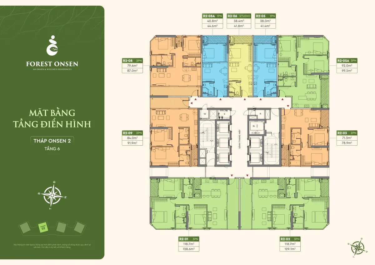 mặt bằng tầng 6 tháp r2 forest onsen eco retreat long an
