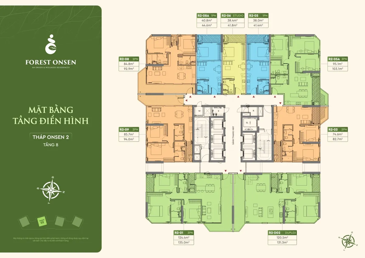 mặt bằng tầng 8 tháp r2 forest onsen eco retreat long an