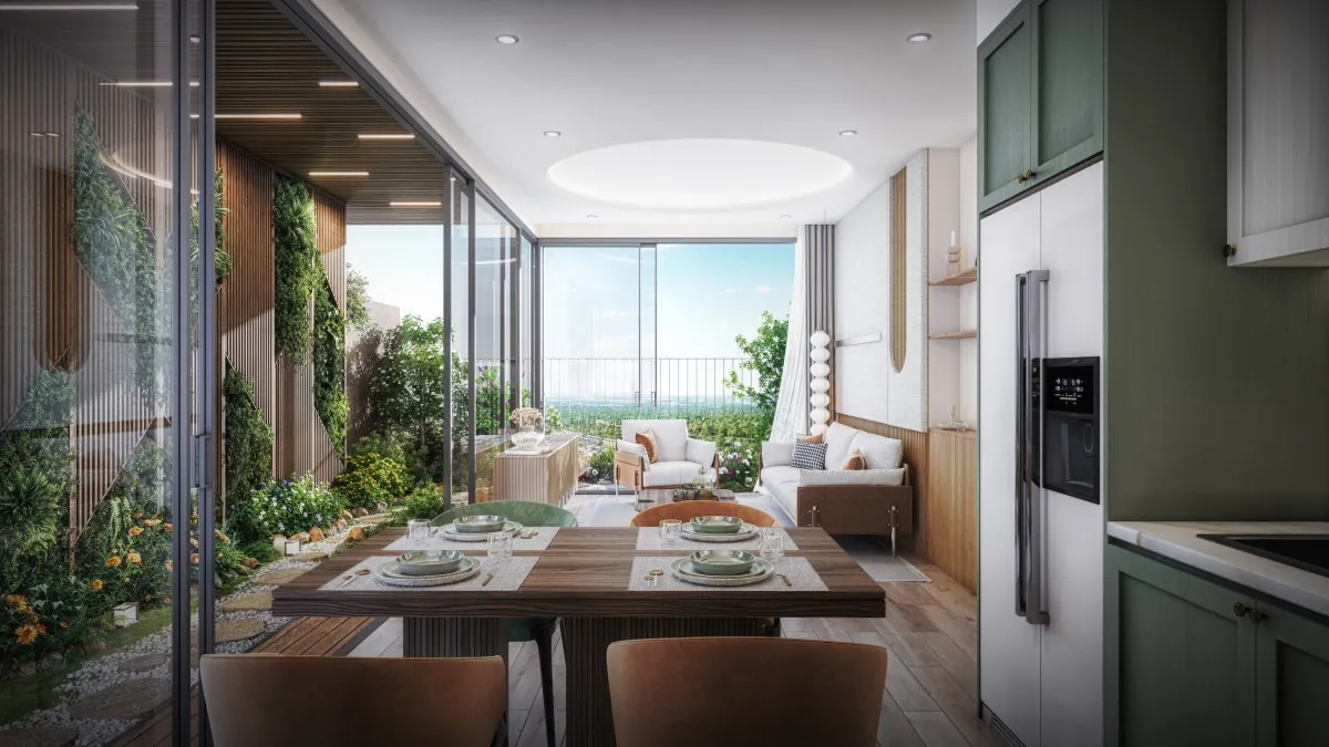 phối cảnh nội thất cao cấp căn hộ duplex forest onsen eco retreat long an