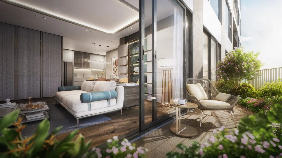phối cảnh góc làm việc phòng ngủ thứ hai căn hộ forest onsen eco retreat